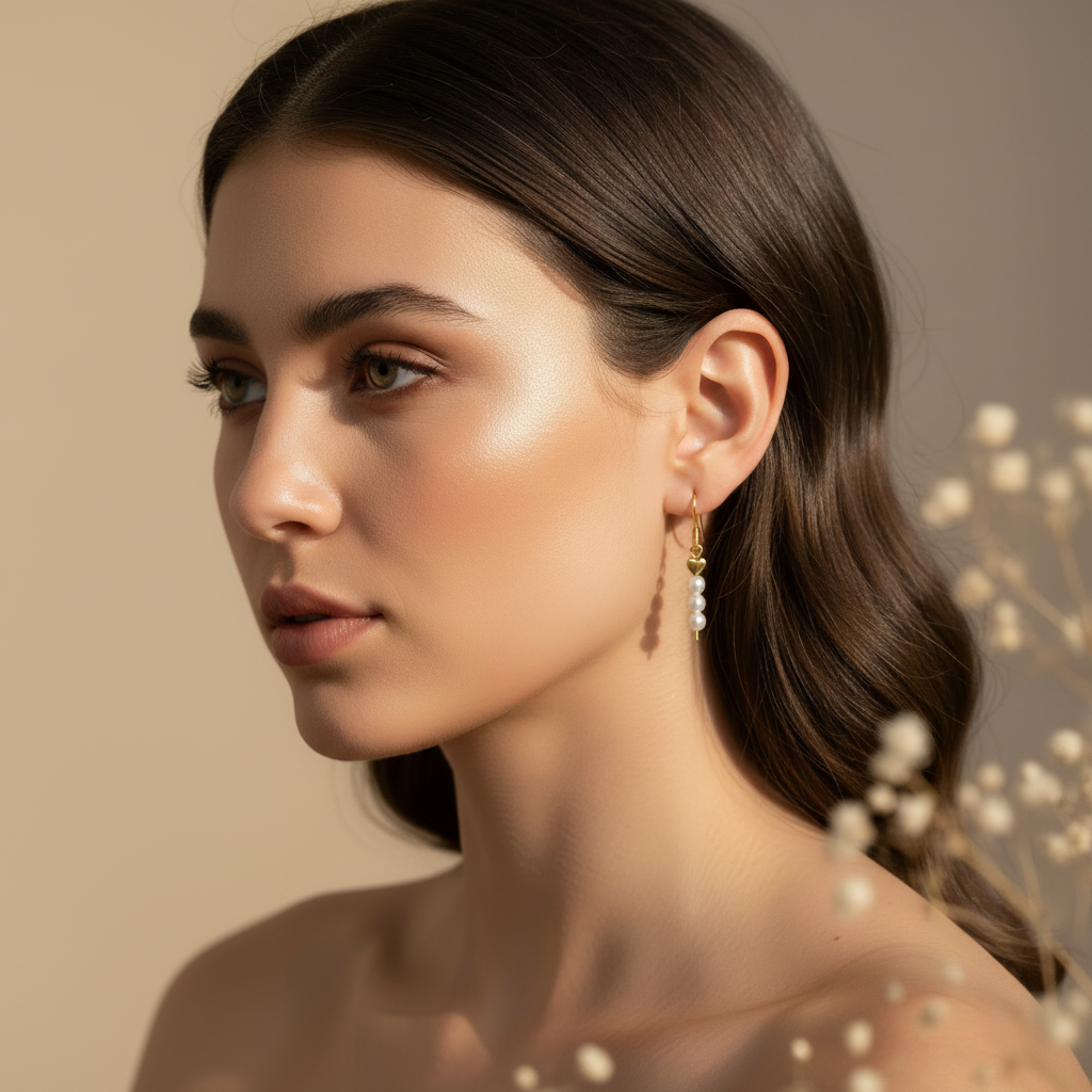 Modelo con pendientes de perlas CGK Style formato cuadrado