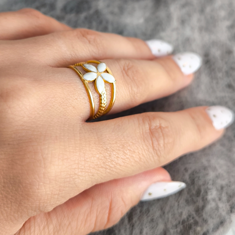 Anillo abierto vintage Francés en acero de Titanio platinado dorado antirrosa