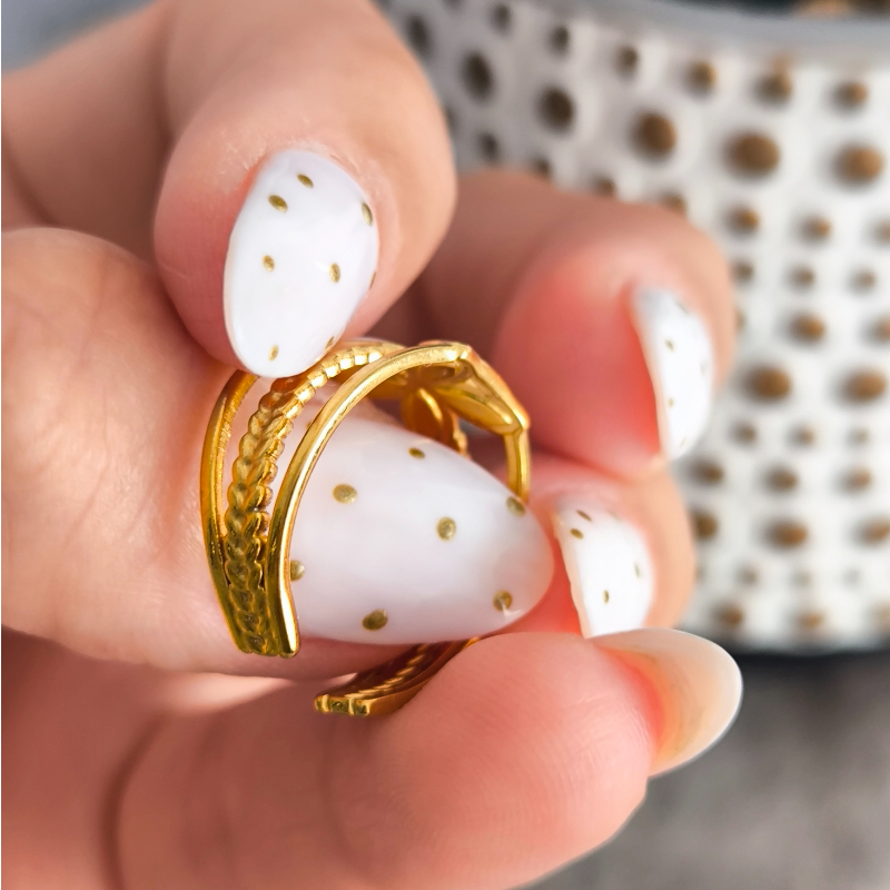 Anillo abierto vintage Francés en acero de Titanio platinado dorado antirrosa