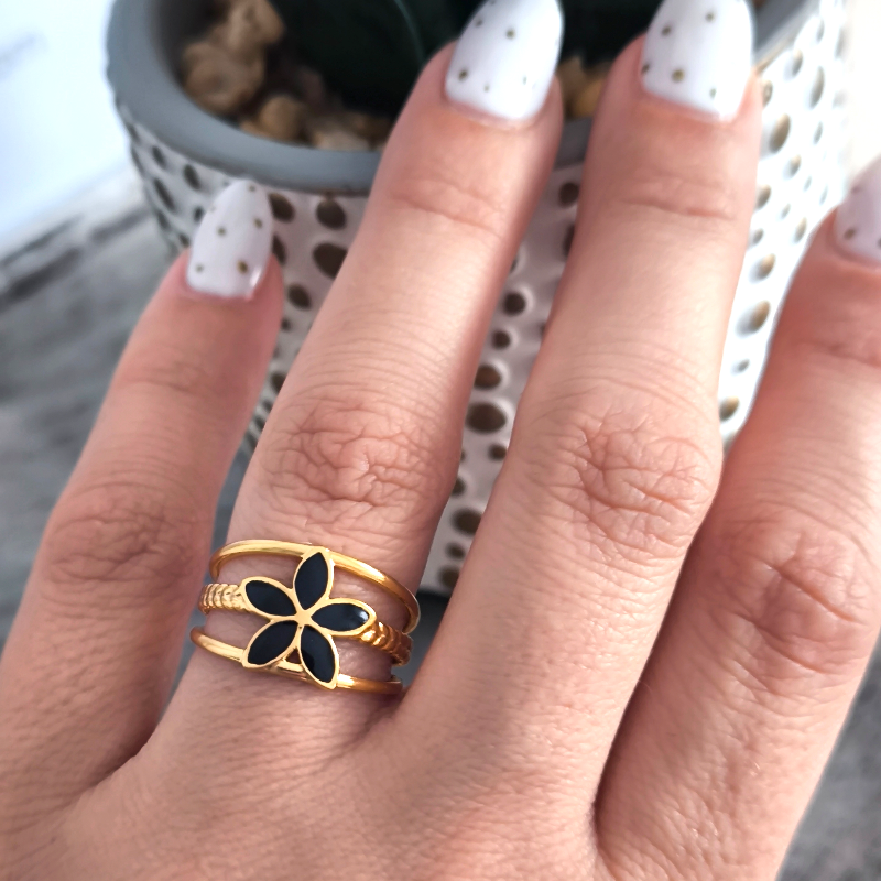 Anillo Abierto Vintage Francés en Acero de Titanio Platinado Dorado Antirrosa para Mujer con Piedra Verde – Joyería Casual de Moda