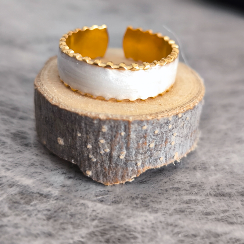 Anillo Abierto Vintage Francés con Piedra Blanca