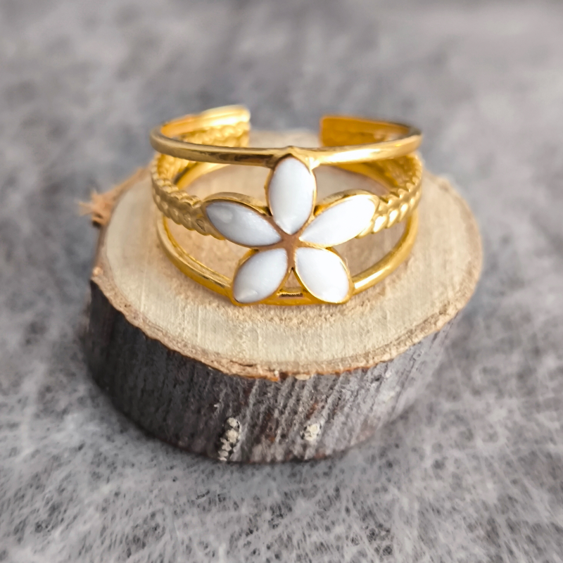 Anillo abierto vintage Francés en acero de Titanio platinado dorado antirrosa