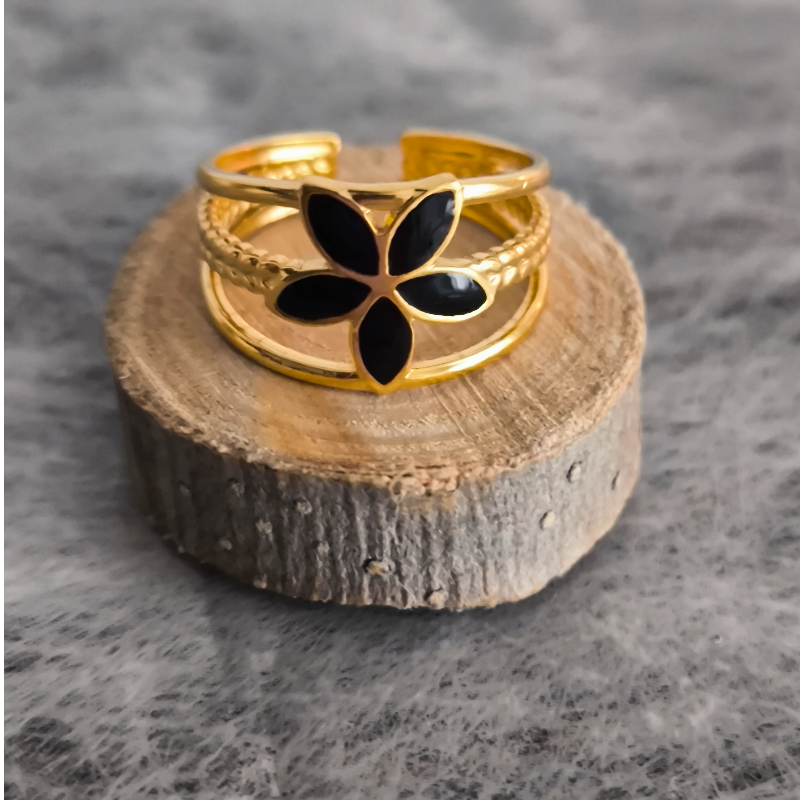 Anillo Abierto Vintage Francés en Acero de Titanio Platinado Dorado Antirrosa para Mujer con Piedra Verde – Joyería Casual de Moda