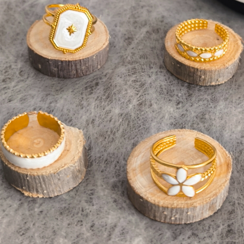 Anillo abierto vintage Francés en acero de Titanio platinado dorado antirrosa