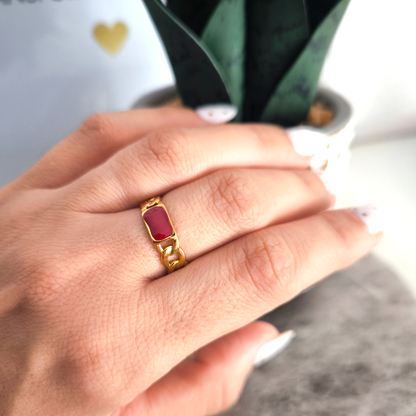 Anillo Abierto Vintage Francés con Piedra Marrón – Sofisticación en Acero de Titanio