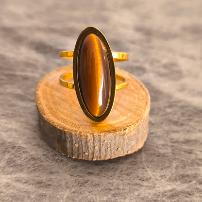 Anillo Abierto Vintage Francés con Piedra Marrón