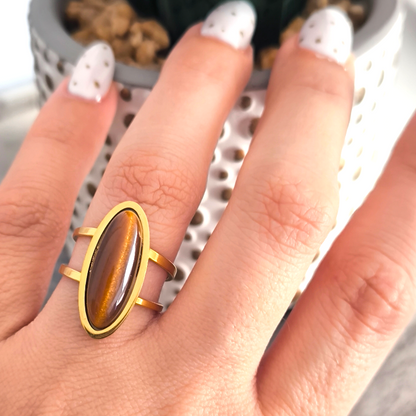 Anillo Abierto Vintage Francés con Piedra Marrón