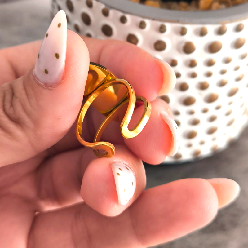 Anillo Abierto Vintage Francés con Piedra Marrón