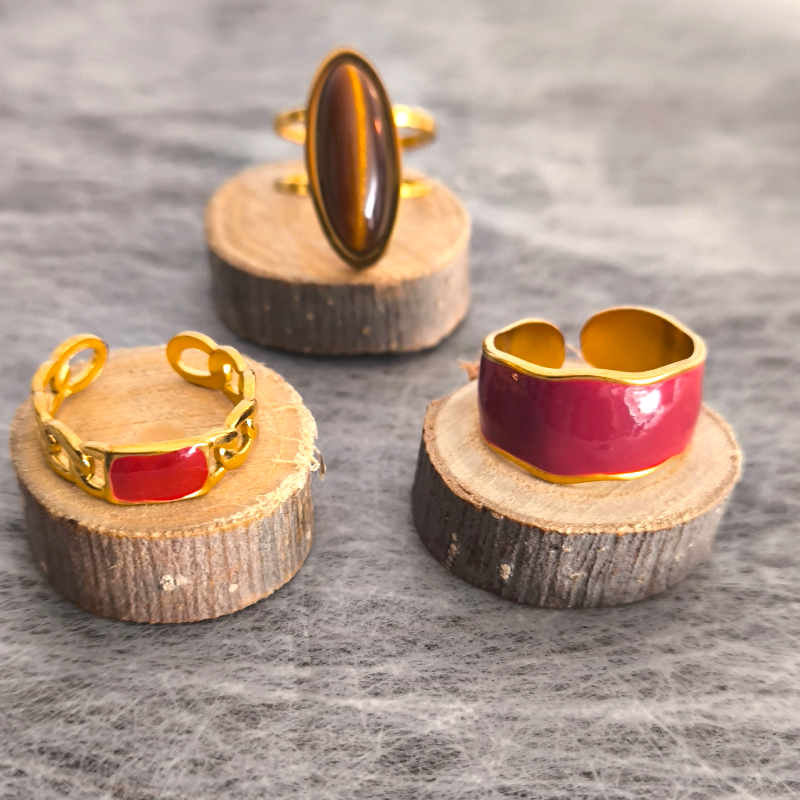 Anillo Abierto Vintage Francés con Piedra Marrón