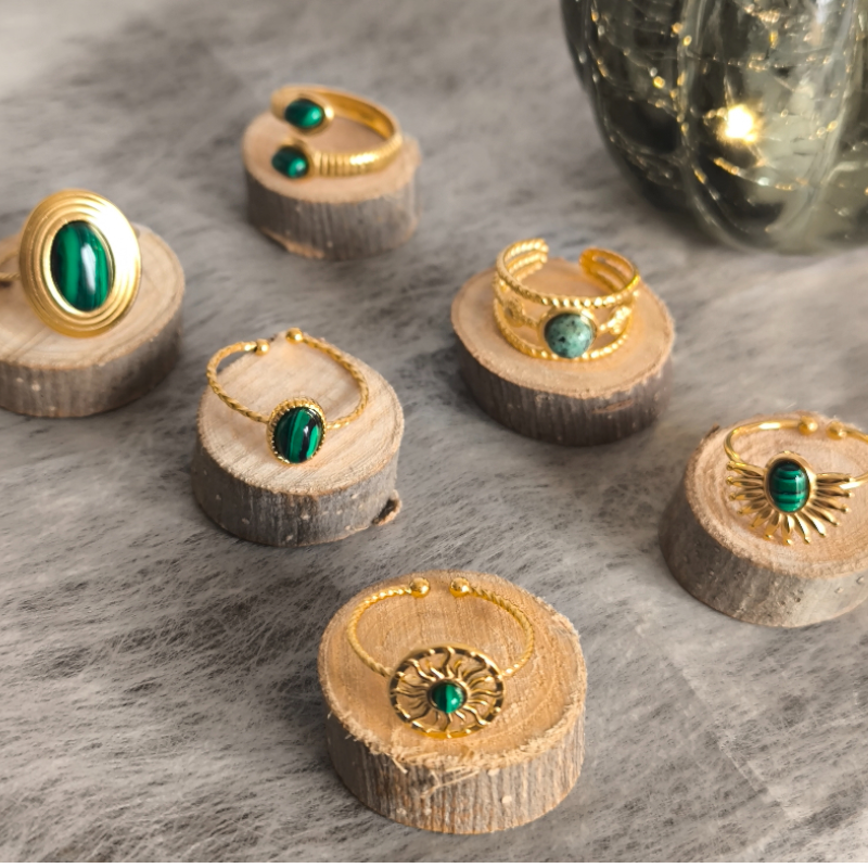 Anillo Serpiente Enrollada en Acero Inoxidable con Cabeza y Cola con Piedra Verde – Joyería Sofisticada para Mujer