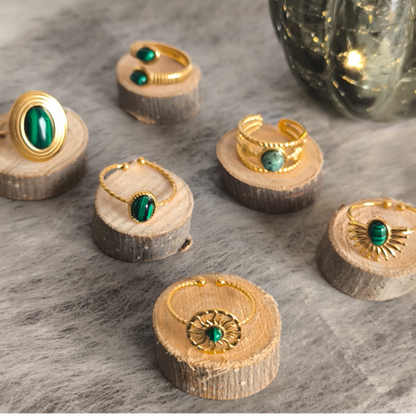 Anillo Serpiente Enrollada en Acero Inoxidable con Cabeza y Cola con Piedra Verde – Joyería Sofisticada para Mujer