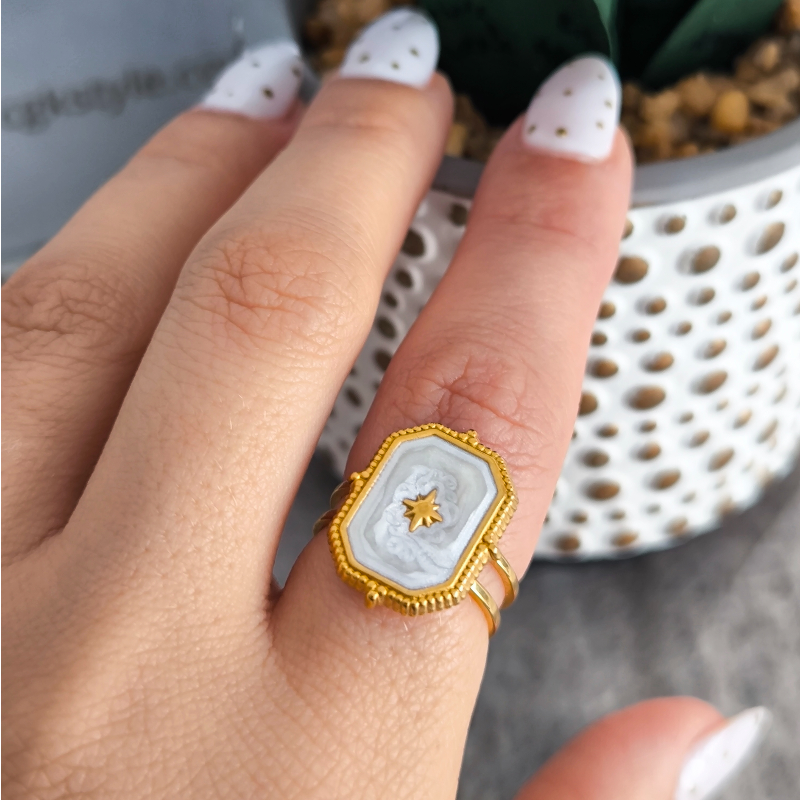 Anillo Abierto Vintage Francés en Acero de Titanio Platinado Dorado Antirrosa – Glamour Atemporal