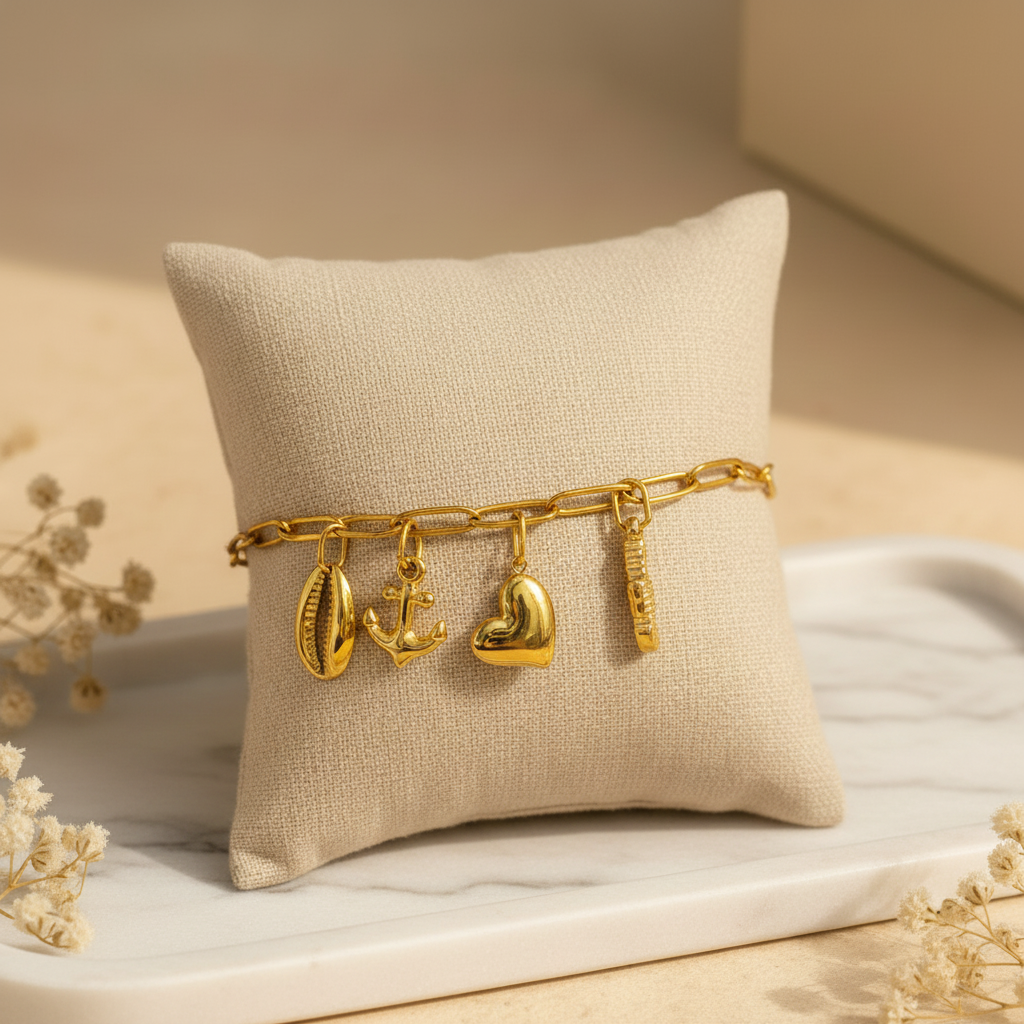 Pulsera ancla corazón cojín beige
